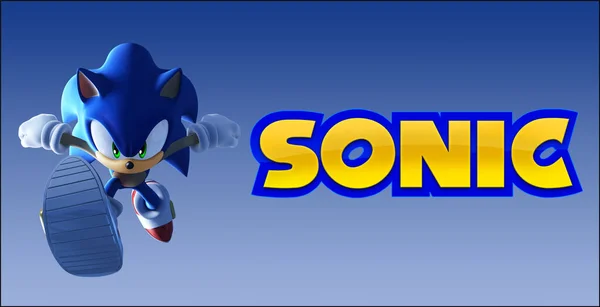 Sonic Działa Przodu Przez Oryginalnego Sonic Lake Niebieskim Tle Baner — Zdjęcie stockowe