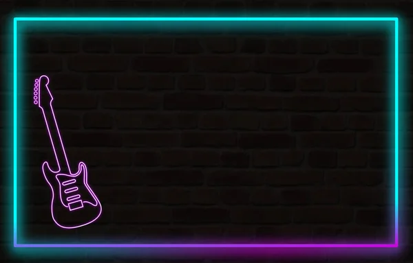 Neon Farbmalerei Mit Einer Neon Gitarre Backsteinhintergrund — Stockfoto