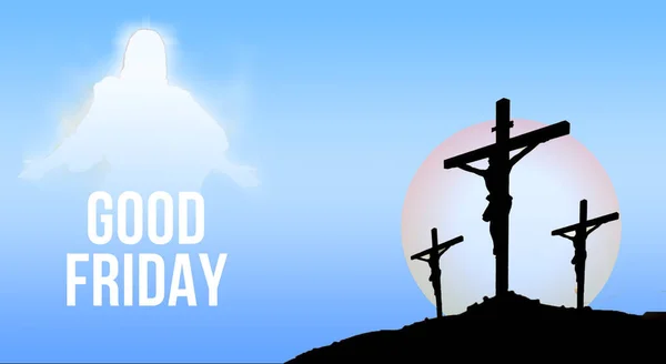 easter cross with a background sun on a blue background with a background glow with clouds and good friday text
