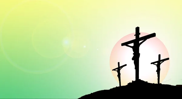 Easter cross with a sun in the background in orange background with a glow in the background