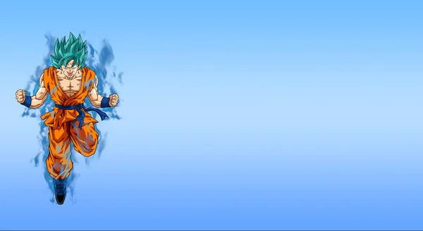 Goku Režimu Boha Modrém Pozadí Styl Vizitky Nebo Narozenin — Stock fotografie