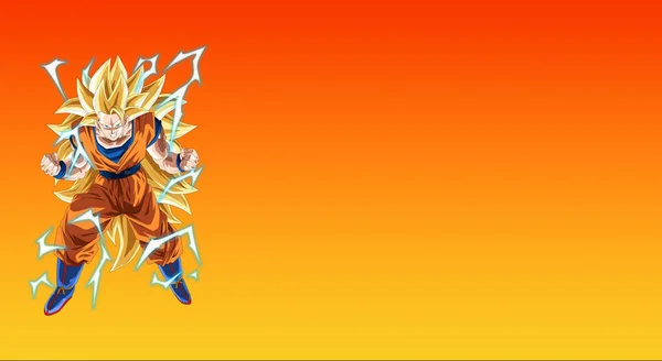 Goku Szuper Csillagharcos Ban Narancssárga Háttérben Üzleti Vagy Születésnapi Kártya — Stock Fotó