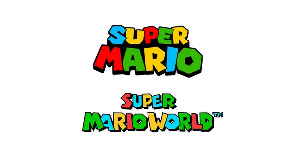 Originale Super Mario Bros Logoer Hvid Baggrund - Stock-foto