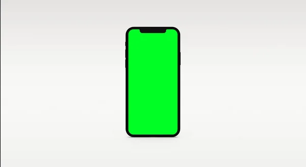 Современные Мобильные Телефоны Зеленым Экраном Белом Фоне — стоковое фото