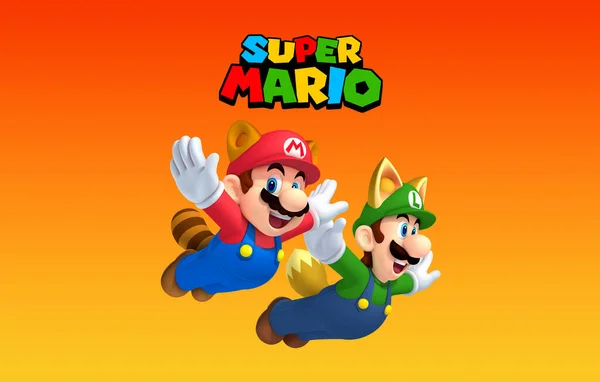 Mario Luigi Latający Skrzydłami Oryginalnym Logo Super Mario Bros — Zdjęcie stockowe