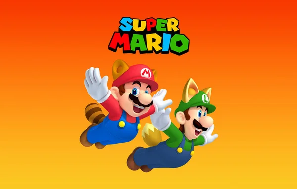 Mario Luigi Voando Com Asas Com Logotipo Original Super Mario — Fotografia de Stock