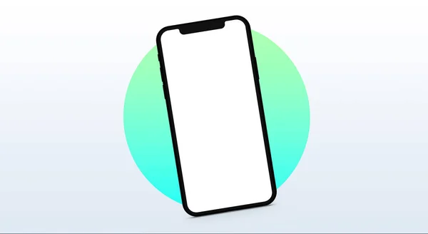 白い空の画面でスマートフォンをモックアップ緑の円と3Dレンダリング — ストック写真