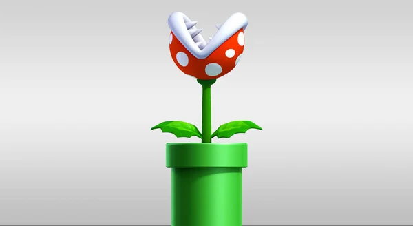 3D緑の管とともに毒のある花からMario Bros上の白い背景 — ストック写真