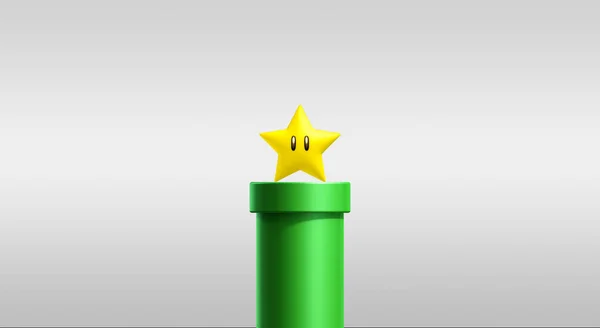 Zielony Tunel Super Mario Bros Gwiazda Białym Tle — Zdjęcie stockowe