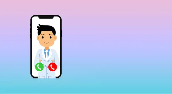 Chamada Recebida Telefone Celular Projeto Médico Ilustrado Fundo Gradiente — Fotografia de Stock