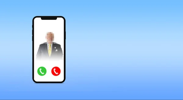 Входящий Звонок Мобильный Телефон Иконками Вызова Изображением Человека Пиксельным Лицом — стоковое фото