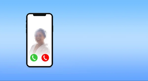 Входящий Звонок Мобильный Телефон Иконками Вызова Изображением Женщины Пиксельным Лицом — стоковое фото