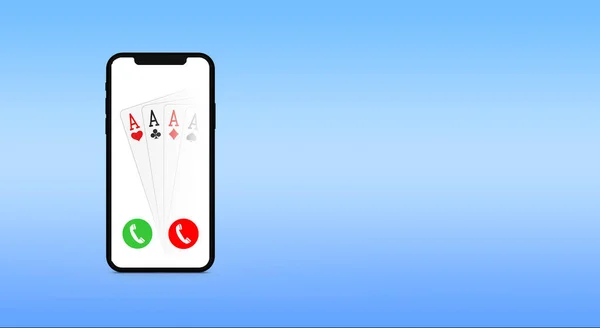 Звонок Полученный Мобильного Телефона Фотографией Покерных Карт Синем Фоне — стоковое фото