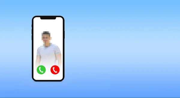 Call Received Cell Phone Photo Awkward White Man Blue Background — Stock Photo, Image