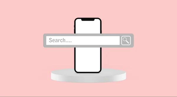 Мобільний Телефон Циліндрі Пішоходів Панеллю Пошуку Екрані Рожевому Фоні — стокове фото
