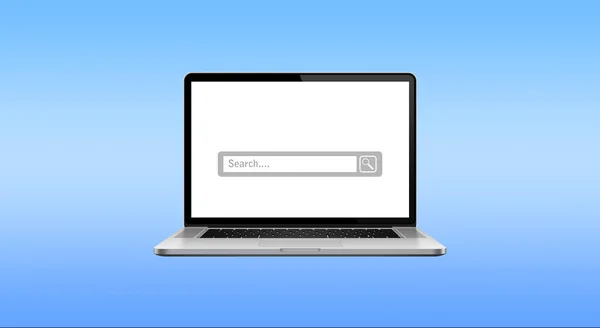 Laptop Met Een Zoekbalk Het Scherm Blauwe Achtergrond — Stockfoto