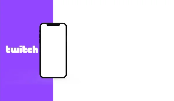 Neues Handy Mit Weißem Bildschirm Und Dem Twitch Logo Originalfarben — Stockfoto