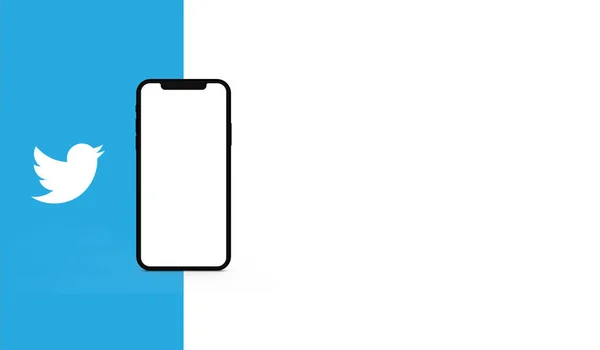 Новий Мобільний Телефон Білим Екраном Логотип Твітера Оригінальними Кольорами — стокове фото