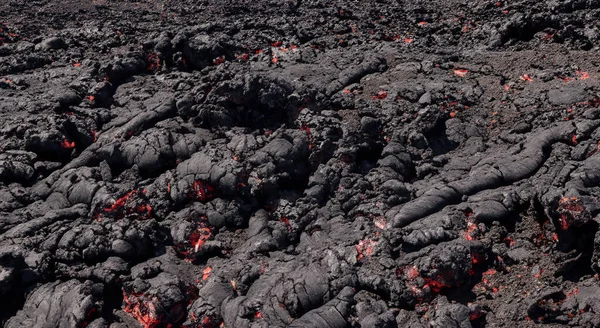 Flujo Lava Volcánica Erupción Del Volcán Con Fuego — Foto de Stock