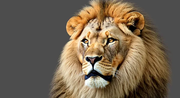 Hermoso Majestuoso León Con Todos Los Detalles Sobre Fondo Gris —  Fotos de Stock