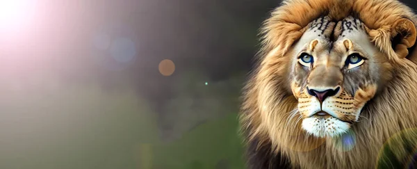 Krásný Majestátní Lev Král Džungle Přírodě Dlouhý Široký Banner Styl — Stock fotografie