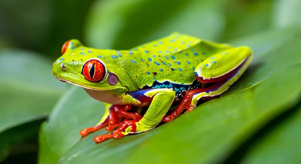 Beautiful Red Eyed Amazon Frog Leaf — Stock Photo, Image
