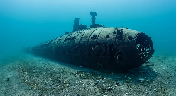 sunken submarine under the deep sea with good lighting HD