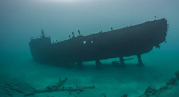 Incroyable Navire Coulé Rouillé Sous Mer Dans Les Profondeurs Avec — Photo