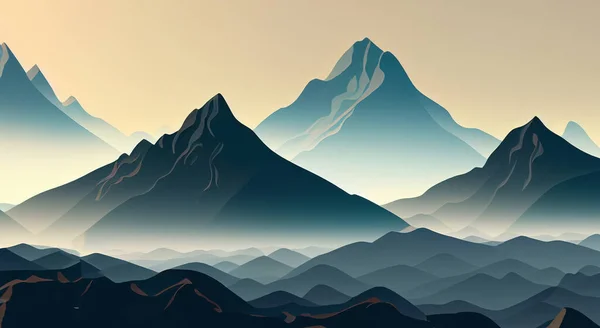 Illustration Großer Berge Mit Einem Wunderschönen Sonnenuntergang Hochauflösender — Stockfoto