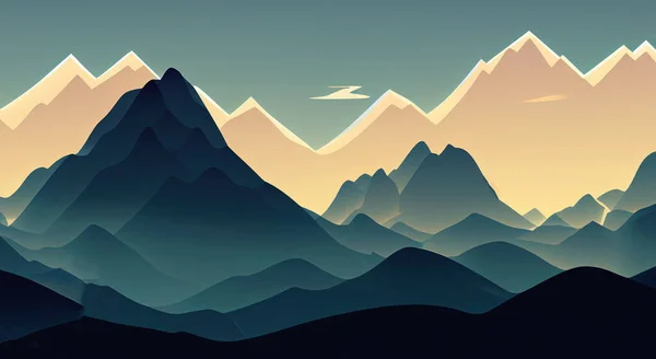 高解像度で美しい夕日を望む大きな山のイラスト — ストック写真