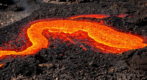 Lava Volcánica Encendida Fuego Diurno — Foto de Stock