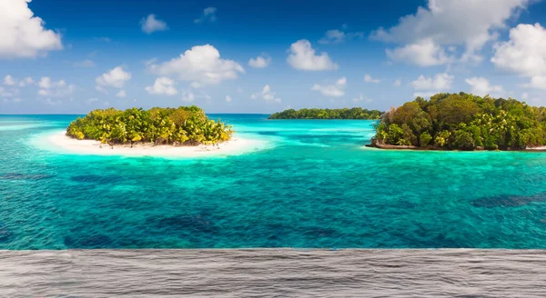 Красивые Лесистые Острова Море Кристально Чистой Водой — стоковое фото