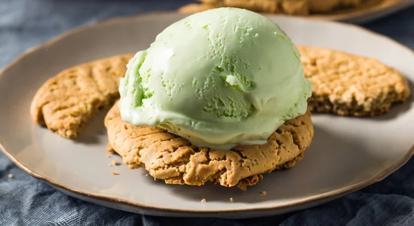 Вкусное Печенье Зеленым Мороженым Тарелке — стоковое фото