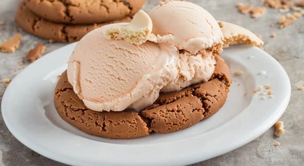 Köstliche Chocolate Chip Cookies Mit Hausgemachtem Eis Überzogen — Stockfoto