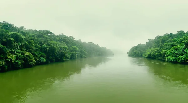 amazing amazon river with mist and forest area at sunrise in high resolution HD