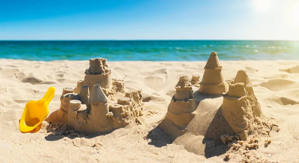 Belos Castelos Areia Feitos Por Crianças Detalhes Fotografias De Stock Royalty-Free