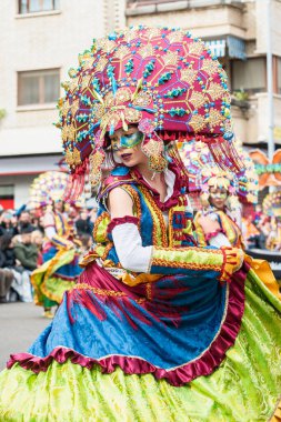 Badajoz, Spain, sunday. February 19 2023. Parade through the streets of Badajoz, group called Themba