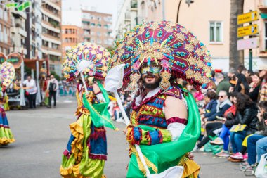 Badajoz, Spain, sunday. February 19 2023. Parade through the streets of Badajoz, group called Themba
