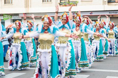 Badajoz, Spain, sunday. February 19 2023. Parade through the streets of Badajoz, group called Marabunta