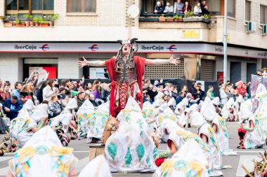 Badajoz, Spain, sunday. February 19 2023. Parade through the streets of Badajoz, group called donde vamos la liamos