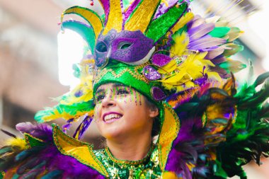 Badajoz, İspanya, Pazar. 13 Şubat 2024. Badajoz sokaklarında karnaval geçidi