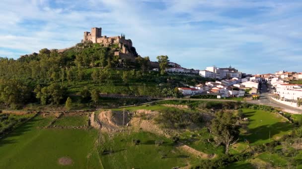 Luftfoto Fra Drone Alburquerque Historisk Landsby Badajoz Extremadura Spanien Video Royaltyfrie stock-videoer