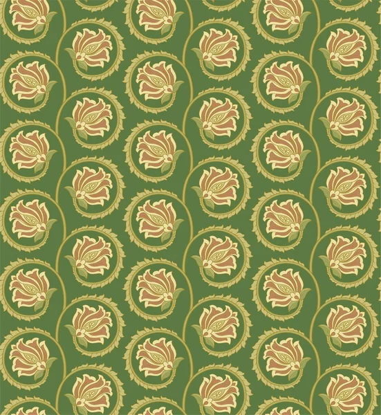 Süslü Çiçekli Desen Yeşil Çiçek Süsü Duvar Kağıdı Tekstil Halı — Stok Vektör