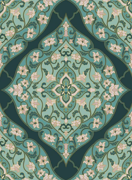 Patrón Sin Costura Con Flores Ornamentales Adorno Damasco Floral Verde — Archivo Imágenes Vectoriales