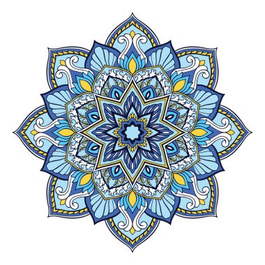 Vektör mavi mandala. Herhangi bir yüzey için doğulu tasarım ögesi. 
