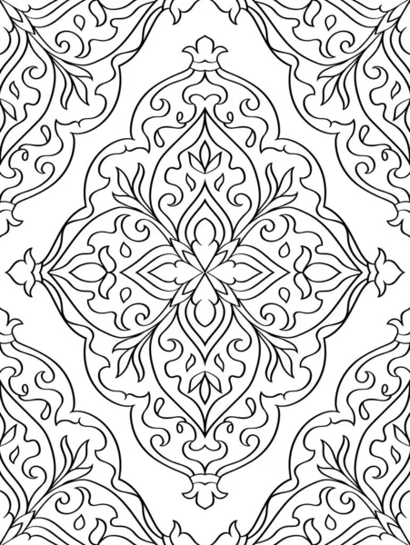 Motif Damassé Sans Couture Vectoriel Fond Noir Blanc Ornement Médiéval — Image vectorielle