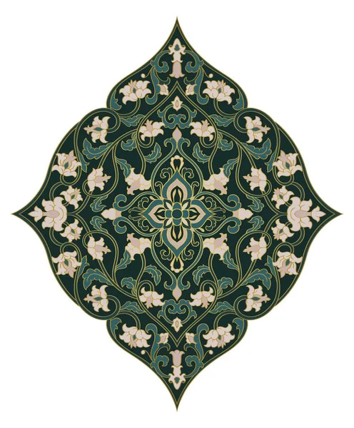 Дамаска Декоративными Цветами Зеленый Средневековый Орнамент Элемент Дизайна Обоев Текстиля — стоковый вектор
