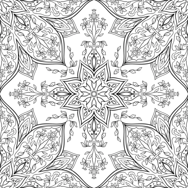 Naadloze Vectorachtergrond Bloemenpatroon Met Mandala Oosters Zwart Wit Ornament Sjabloon — Stockvector