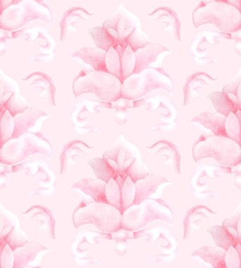 Suluboya desenleri. Pembe çiçekli arka plan. Duvar kağıdı, tekstil, çarşaf ve herhangi bir yüzey için şablon. 