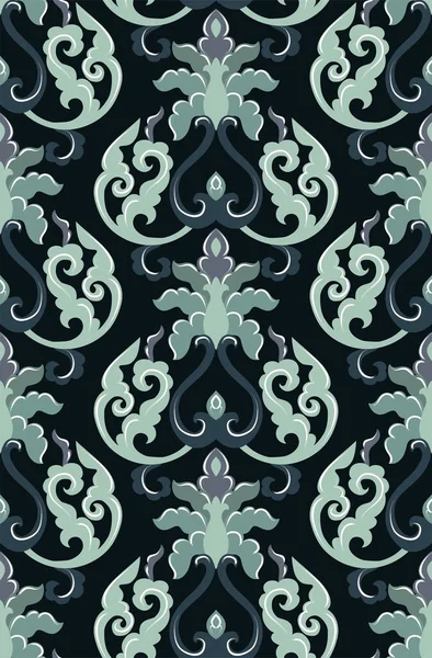 Seamless Pattern Ornamental Flowers Dark Blue Floral Damask Ornament Vector — Stock Vector